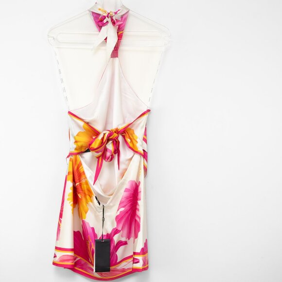 Retrofête Adelaide Floral Silk Halter Mini Dress Pink Yellow White Large New - Picture 2 of 9